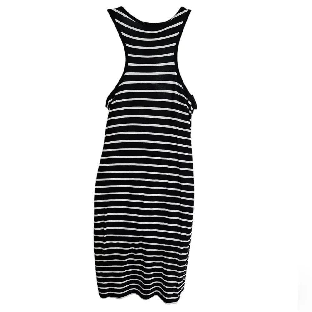 Joe Fresh Womens Black White Striped Midi Dress Racerback Minimalist Y2K Summer - Picture 3 of 6